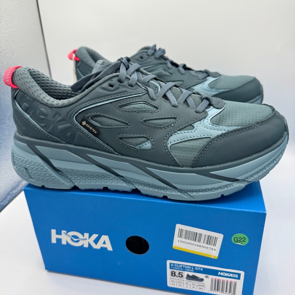 NWT Hoka Clifton Leather Gore-Tex Waterproof Unisex Goblin Stone Blue GBSB shoes - Picture 14 of 16